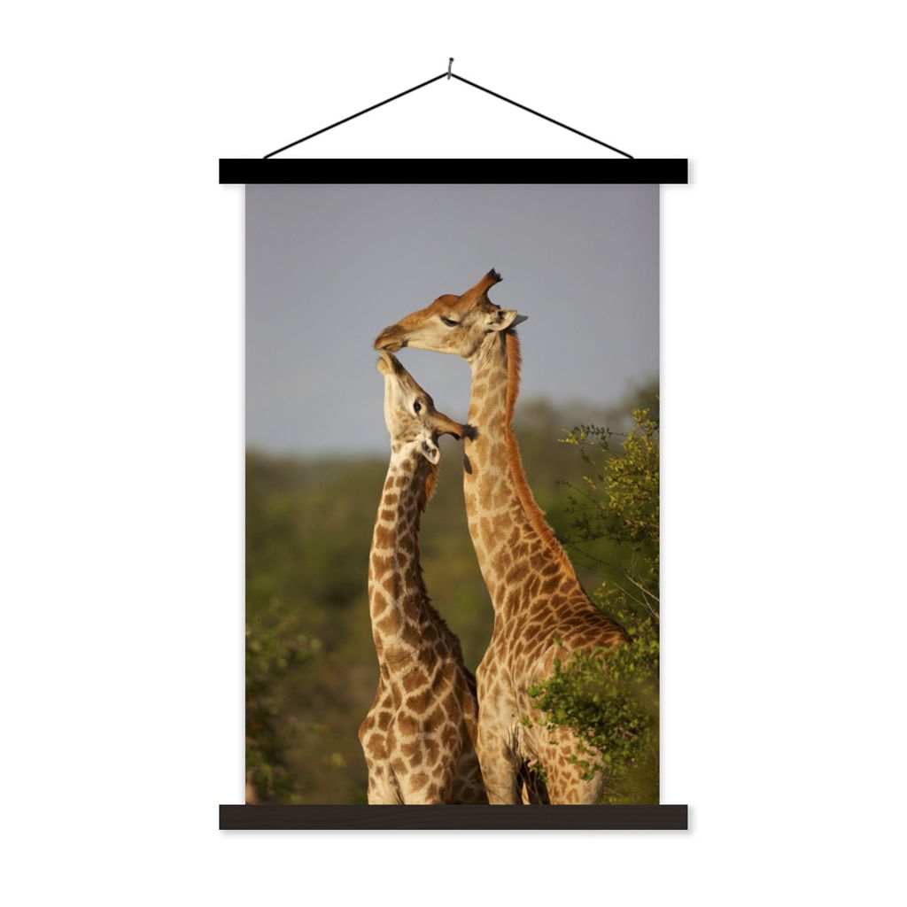 MuchoWow Textilposter Giraffe - Baum - Kalb - Porträt 40x60 cm mit schwarzem Rahmen - Wanddekorationen