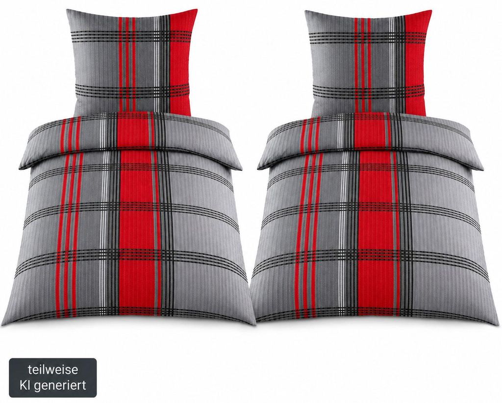 Seersucker Bettwäsche, 2x(135x200 +80x80cm), rot grau Karo, Produktbild 