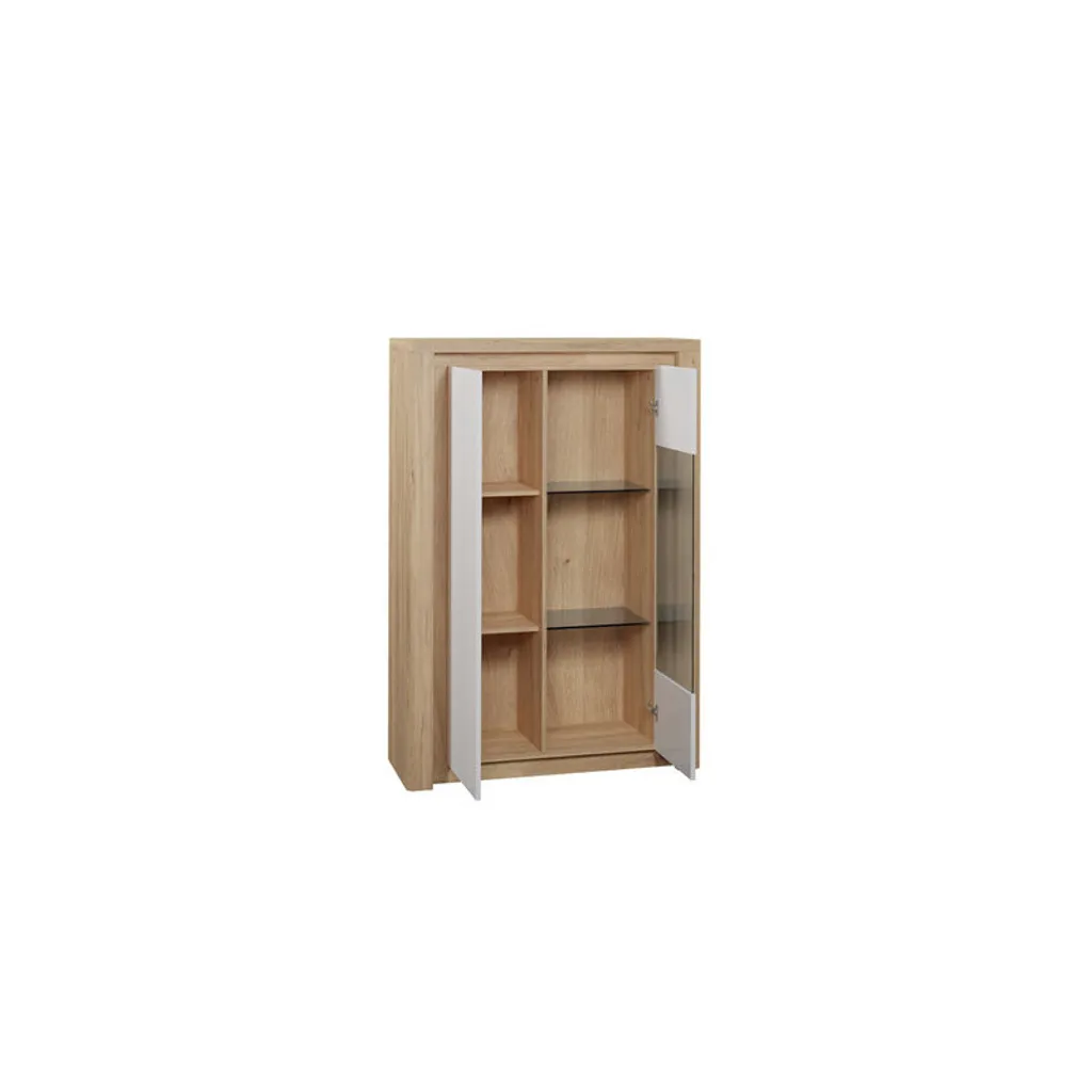 Argentier vitré blanc brillant et bois DURAZNO 3 avec LED - 2