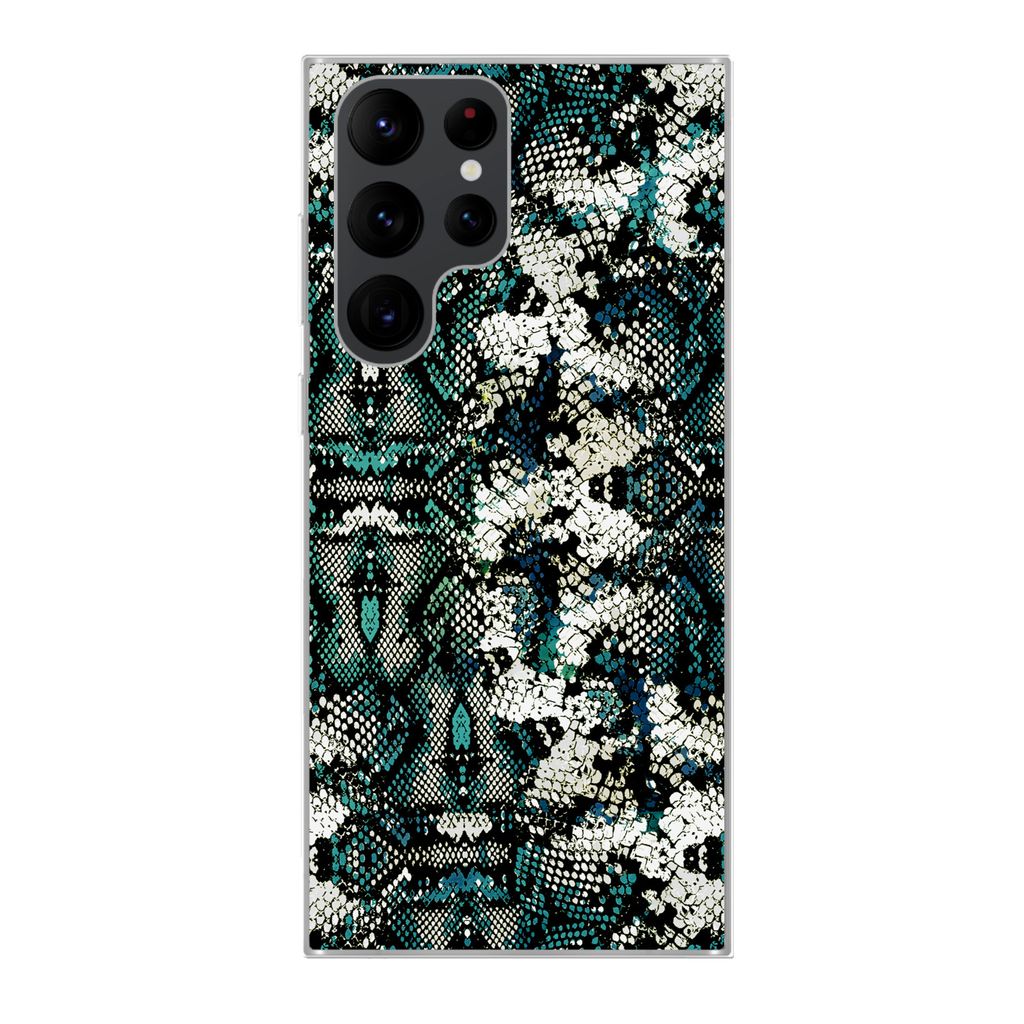 MuchoWow Handyhülle Schutzhülle Hülle für Samsung Galaxy S22 Ultra Tiermuster - Weiß - Türkis Silikon Softcase Handy Hülle - Abbildung