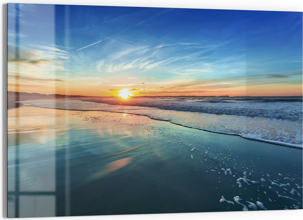 DEQORI Magnettafel Glas 90x60 cm 'Goldenes Küstenmeer' beschreibbar Whiteboard Küche
