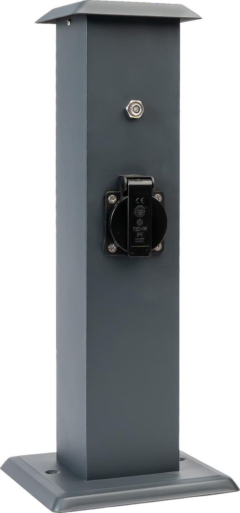 Grafner Edelstahl Design Gartensteckdose Dämmerungssensor, 3 Steckdosen, IP44, eckig, anthrazit, KEIN ROST – Pulverbeschichtung, Energiesäule M...