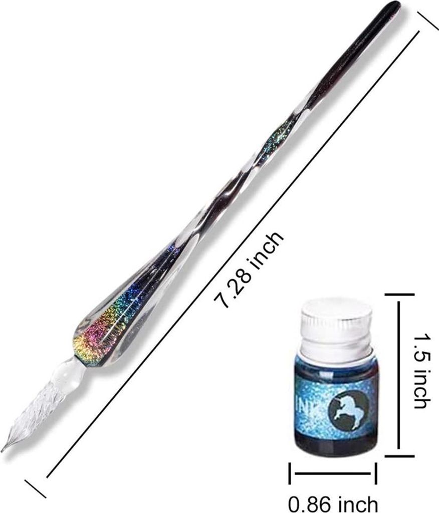 Glas-Tauchstift-Tinten-Set, Kalligraphie-Stifte aus Kristall und mit 12 bunten Tinten für künstlerisches Schreiben von Unterschriften