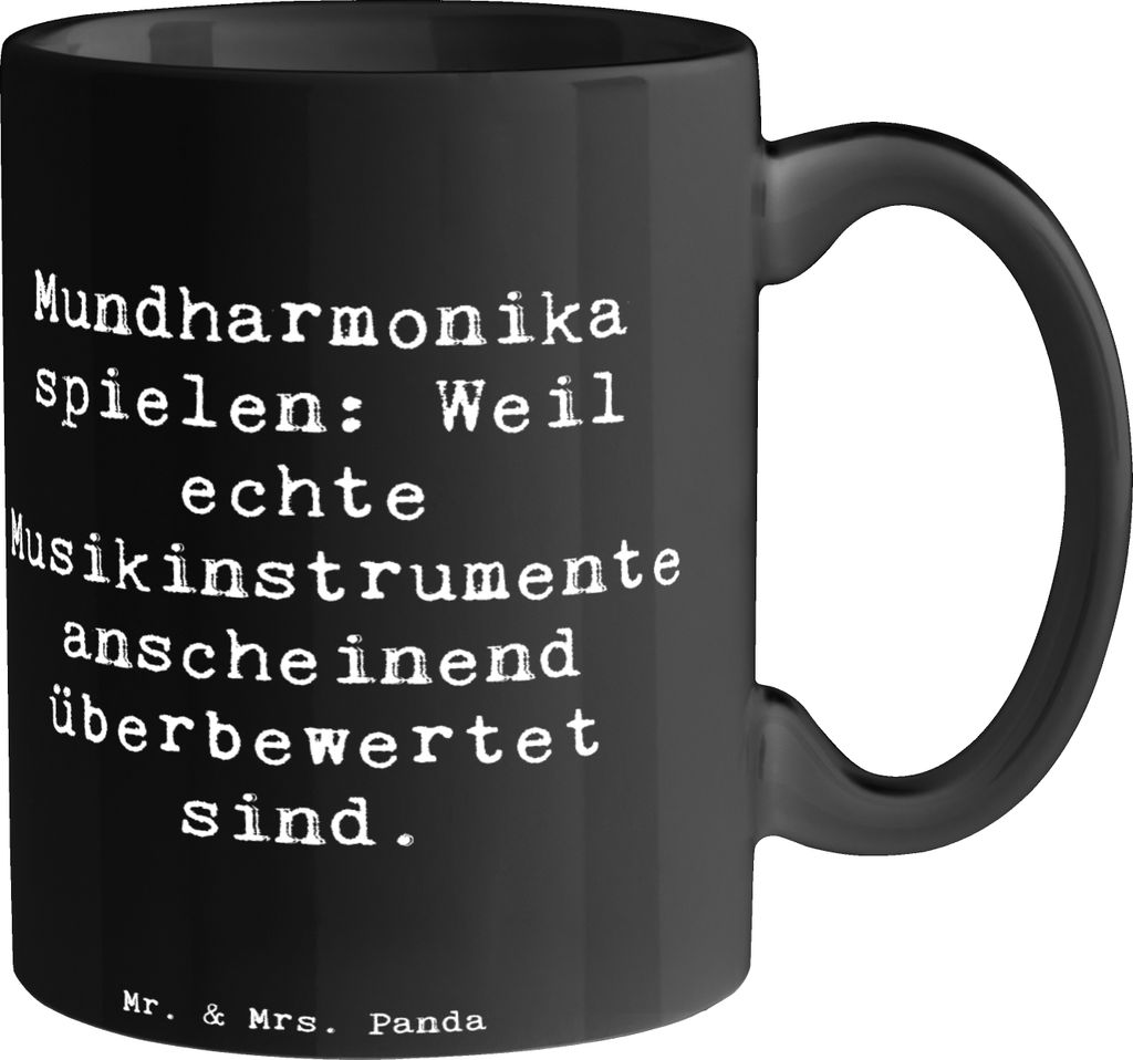 Mr. & Mrs. Panda Pott Spruch Mundharmonika Freude - Schwarz - Geschenk, Instrument, Ironie, milchkaffeetasse, Humor, Geschenktasse, Lernen, Musikin...