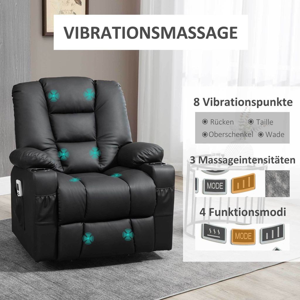 HOMCOM Massagesessel Mit Aufstehhilfe - Relaxsessel Mit Wärmefunktion & USB-Anschluss