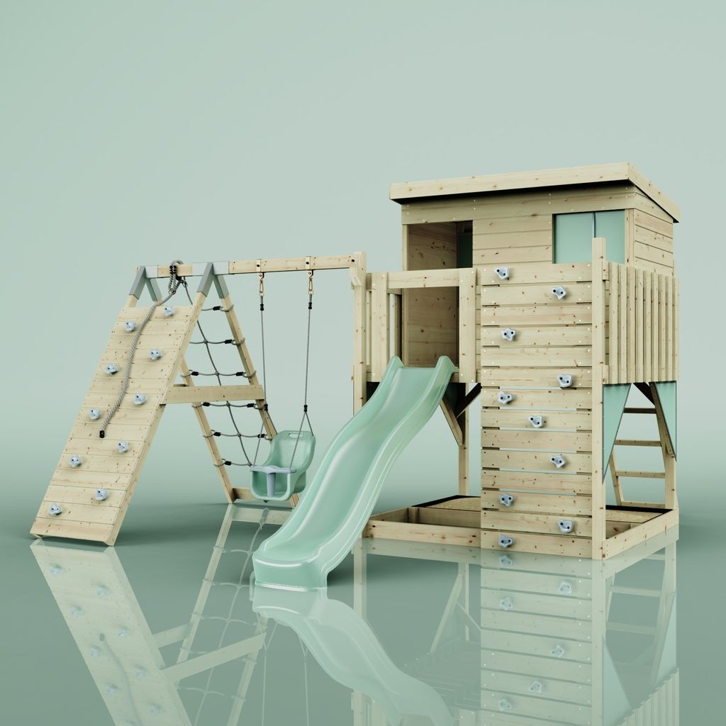 OutdoorToys Spielturm Emil aus Holz in Grün Mintgrün, mit Babyschaukel