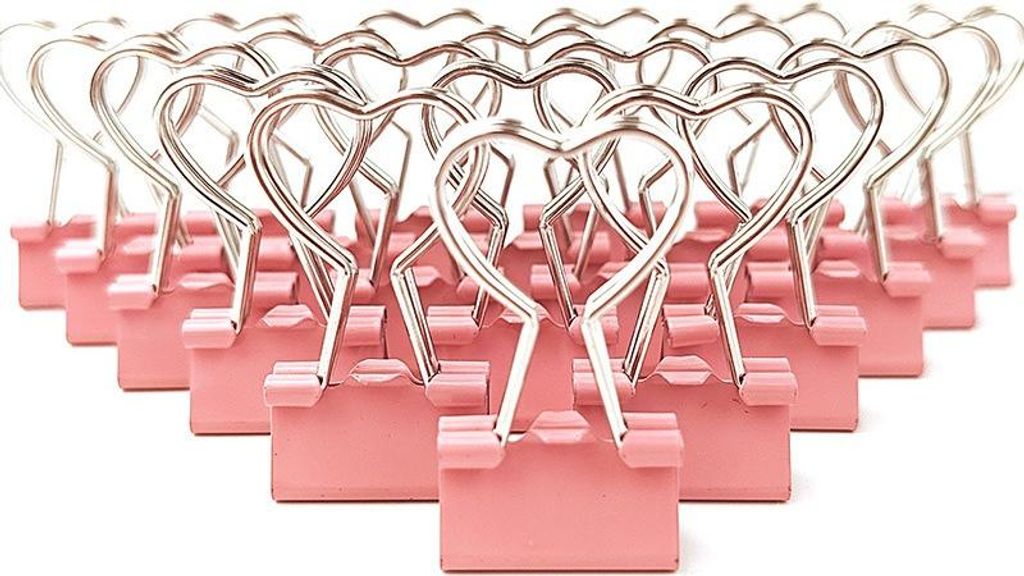 INF Herzförmige Büroklammern - 12er Pack, Edelstahl & Metall, Kreatives Design Rosa