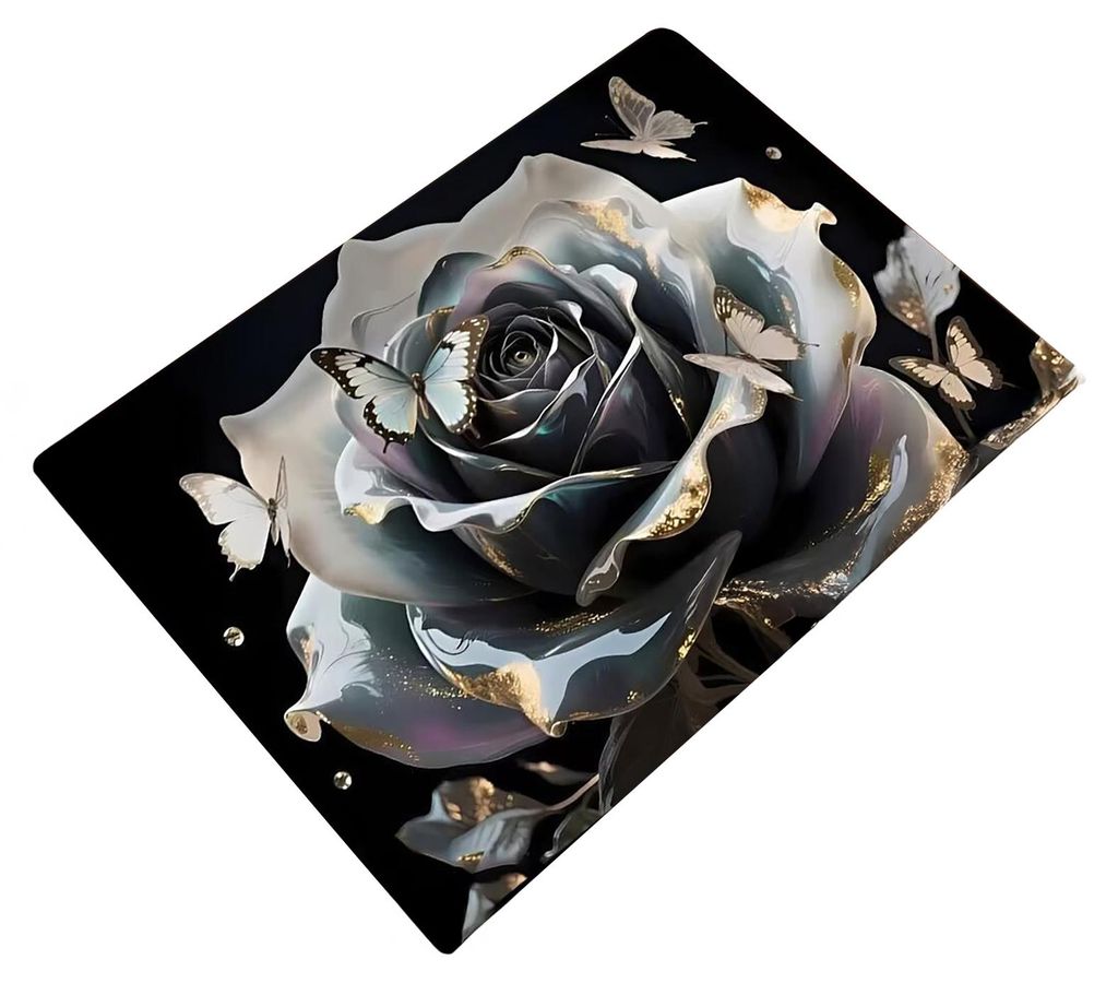 3D-Rosen-Fußmatte mit Blumenmuster, rutschfest, realistische Rosen und Schmetterlinge, Badezimmerteppich für Eingangsbereich, Schlafzimmer und Wo...