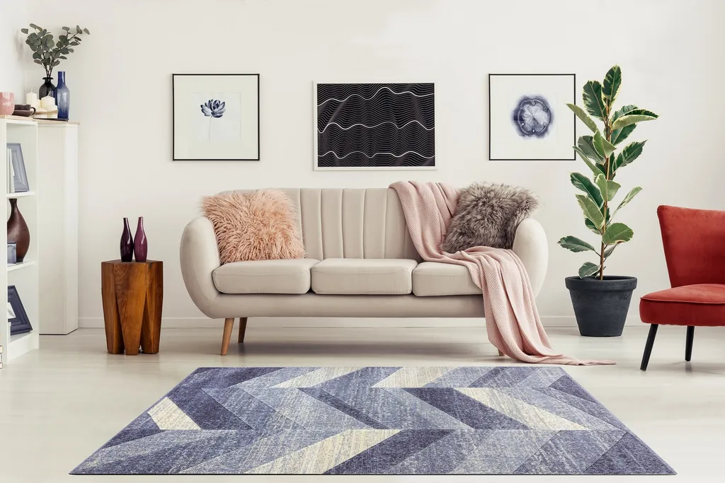 Grand Tapis de Salon à Motifs Chevrons Beige et Violet 160x220 cm - 4