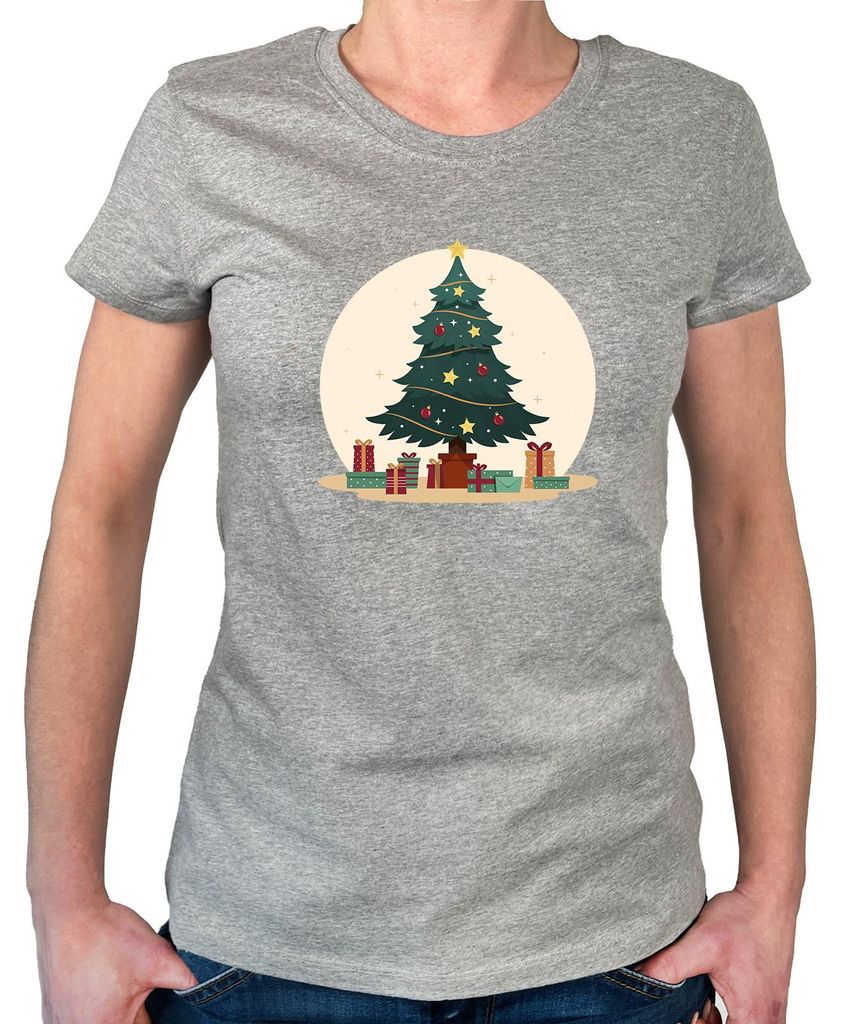 Huuraa Damen T-Shirt Weihnachtsbaum Tannenbaum XXL Sport Grey Bio Baumwolle Fairtrade Damenshirt Geschenkidee