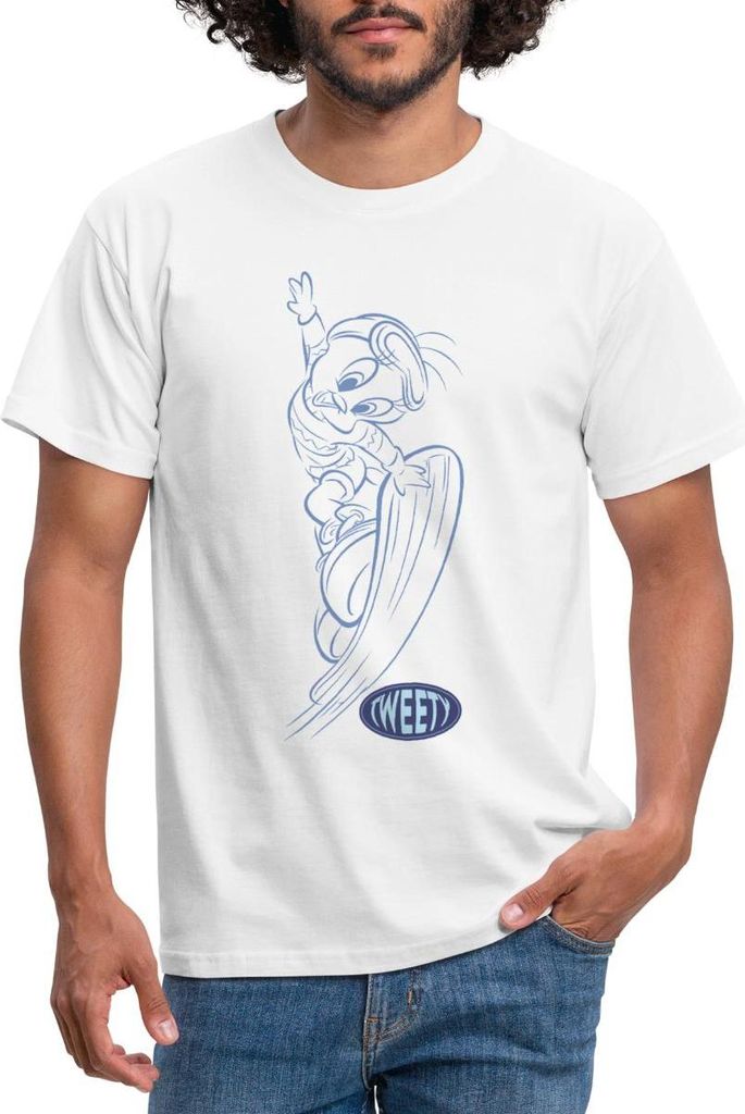 Spreadshirt Looney Tunes Tweety Mit Snowboard Männer T-Shirt, 4XL, Weiß