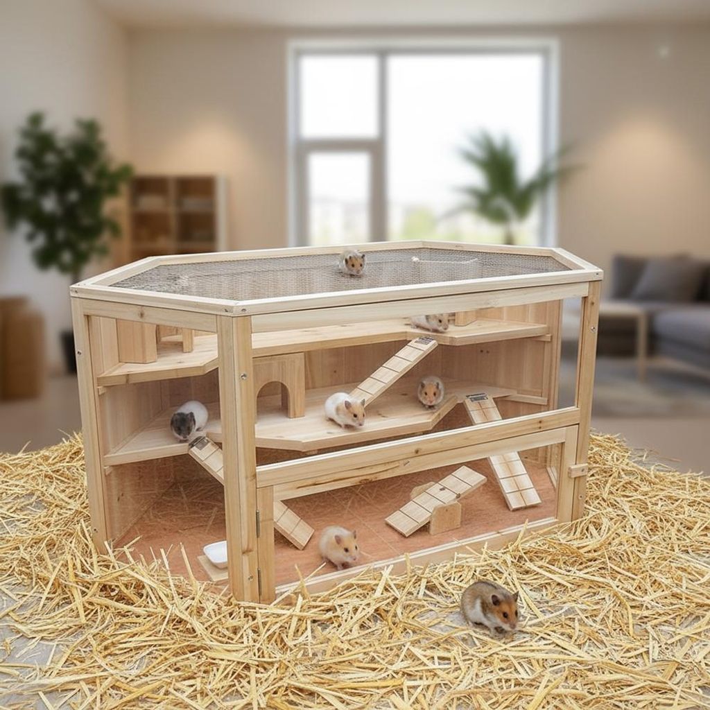 Kleintierkäfig Holz Hamsterstall Meerschweinchenhaus Mäuse Nager Degus Zubehör