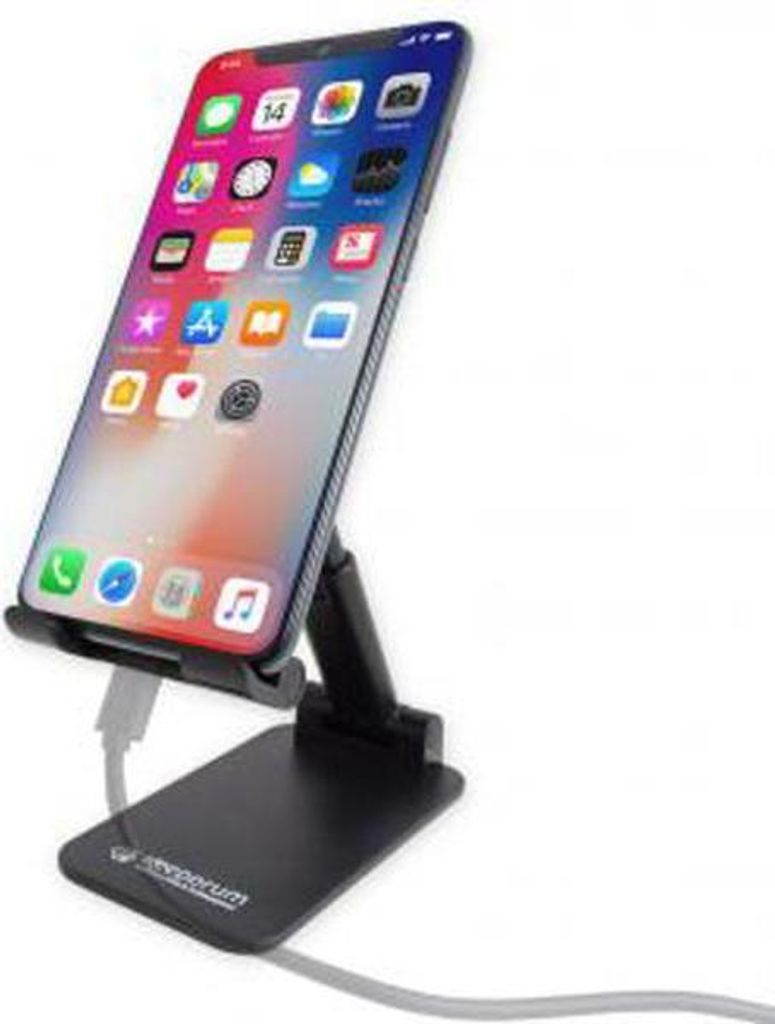 Andoer Supporto Pieghevole Per Telefono E Tablet – In Lega Di Alluminio, Angolo E Altezza Regolabile, Con Foro Di Ricarica – Nero/Argento - 3