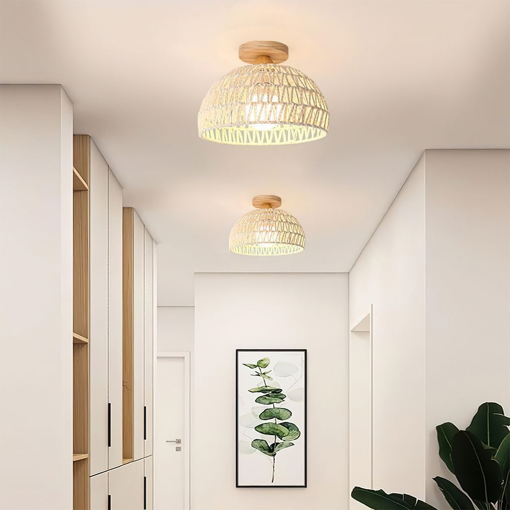 Rattan Hängelampe, E27 Deckenleuchte, Vintage Landhausstil, Produktbild 5