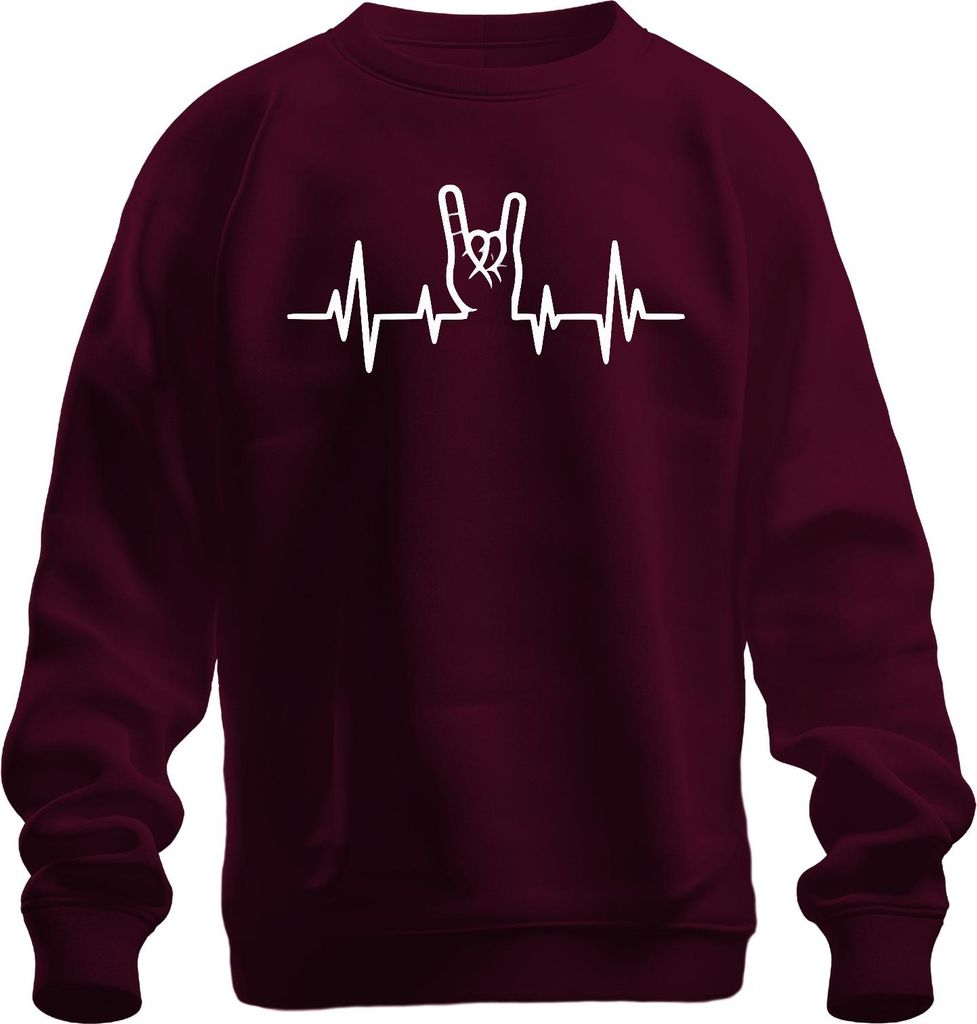 Herzschlag EKG Rock Handzeichen Metal Konzert Musiker Heavy Metal Uni Sweatshirt Pullover, Burgundy, 3XL