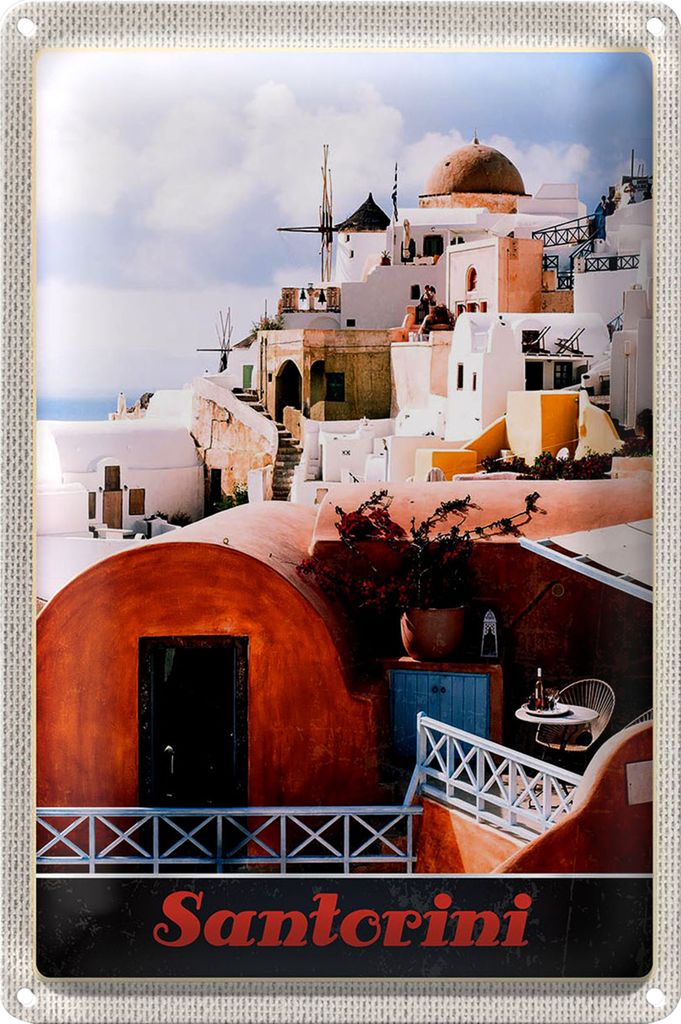 Blechschild Reise 18x12cm Santorini Griechenland Europa Insel