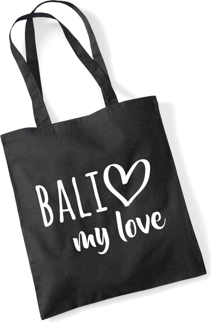 Huuraa Jutebeutel Bali my love 10 Liter Black Baumwolle Tasche Geschenkidee