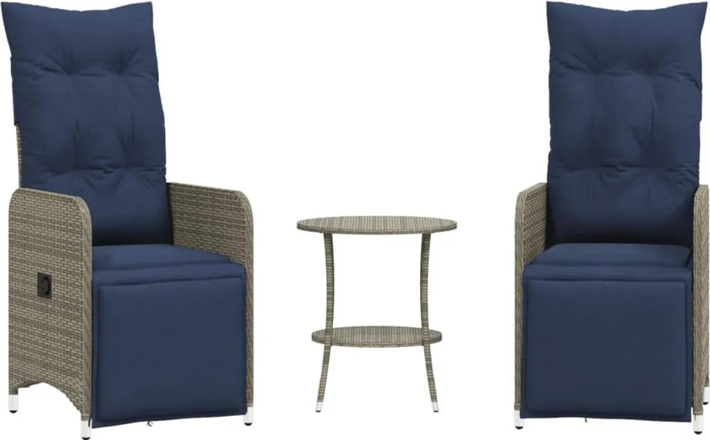 Chaises de Jardin Inclinables en Polyrotin Gris et Table Basse vidaXL