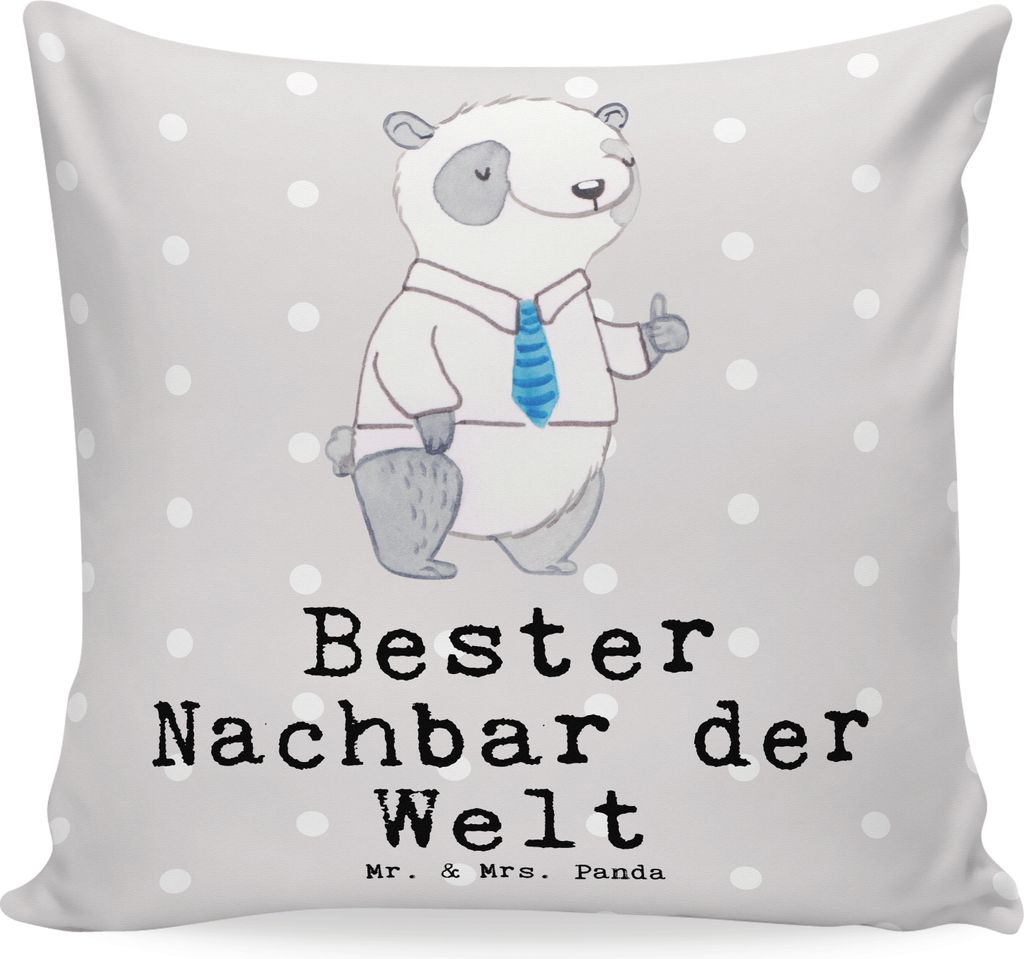 Mr. & Mrs. Panda kuschelkissen 40x40 Panda Bester Nachbar der Welt - Grau Pastell - Geschenk, Nachbarn, Geschenkidee, Sofa Kissen, Freund, Dankesch...