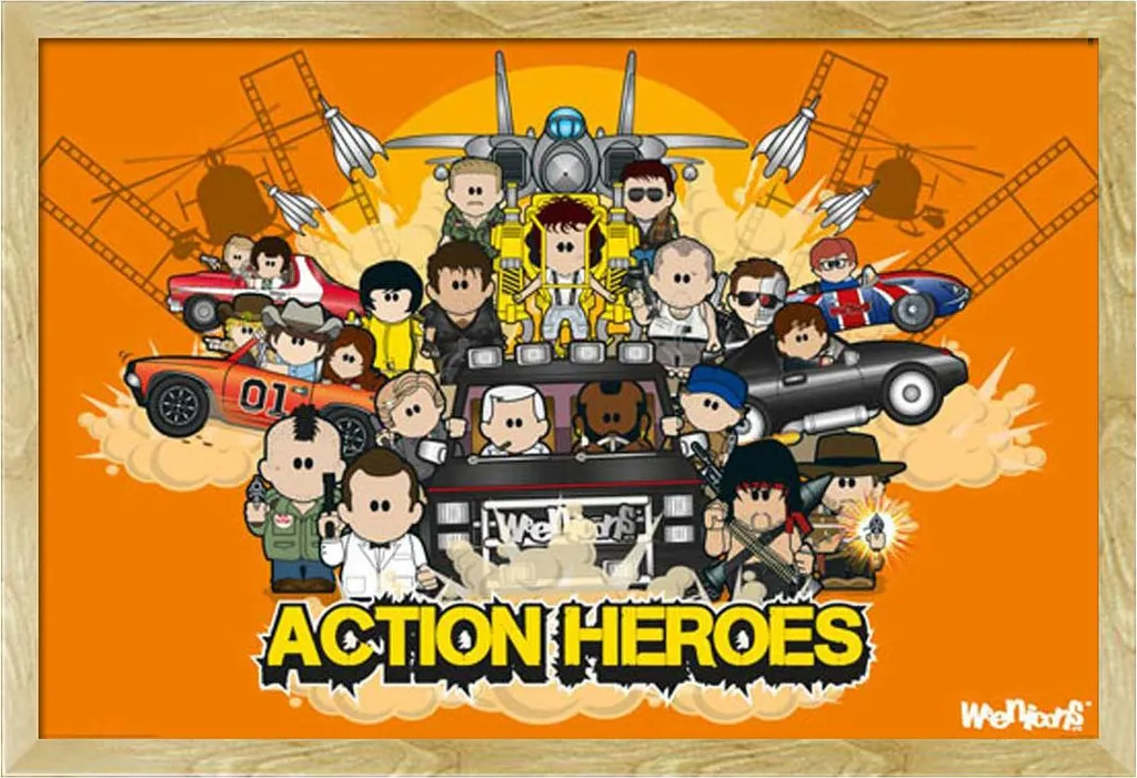 Weenicons - Poster - Action Heroes + cornice rimovibile, Shinsuke® Maxi MDF faggio, vetro acrilico