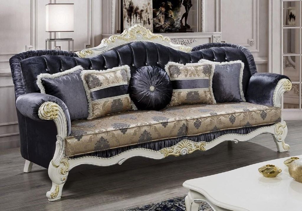 Casa Padrino Luxus Barock Sofa Lila / Mehrfarbig / Weiß / Gold - Prunkvolles Massivholz Wohnzimmer Couch mit Glitzersteinen und elegantem Muster -...