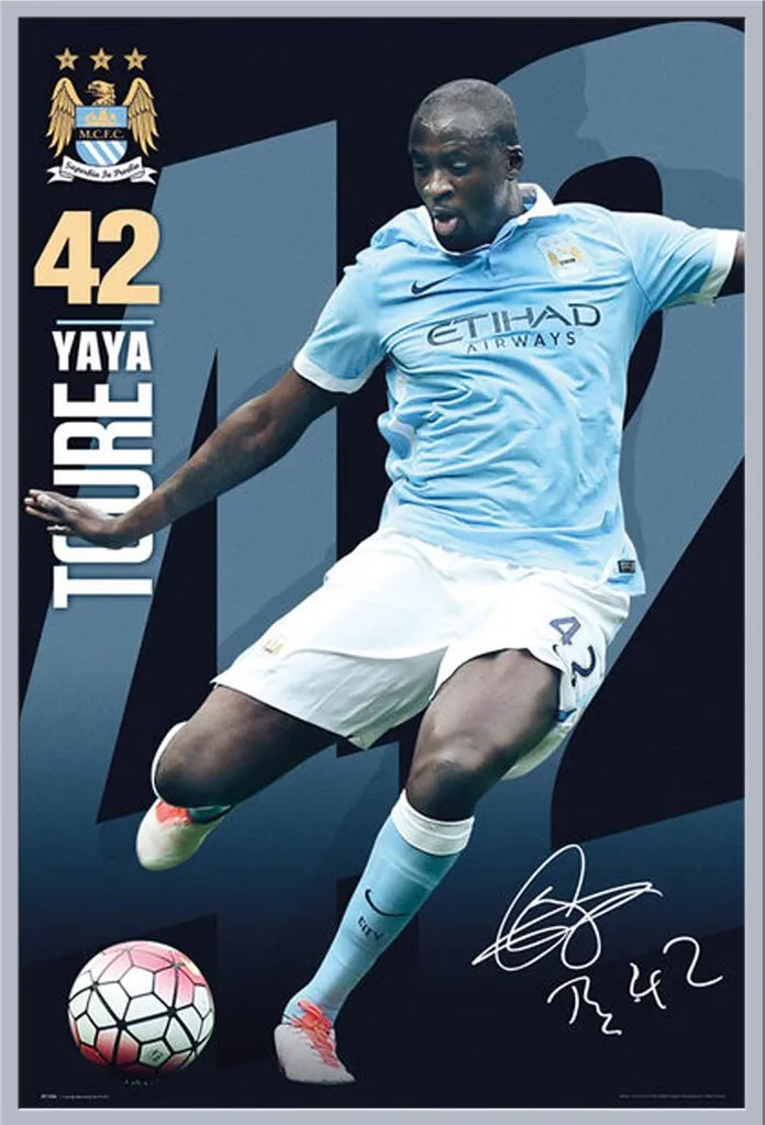 Affiche Manchester City Yaya Touré 15/16 avec Cadre Shinsuke Argenté