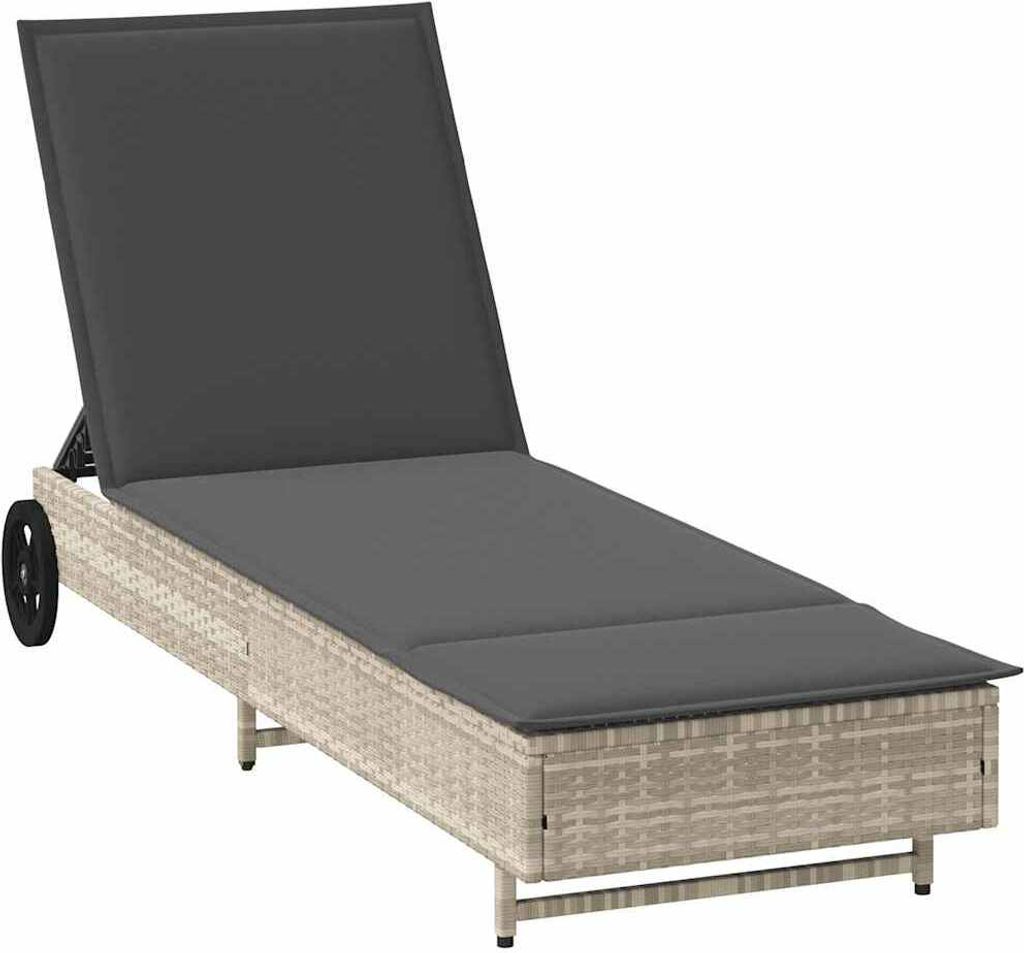 "2026 Aktion"Liegestuhl/Relaxliege - Sonnenliege mit Rollen und Auflage Hellgrau Poly Rattan - 55x179x80cm - 55x179x80cm - Gartenliegen NeuMöbel81...
