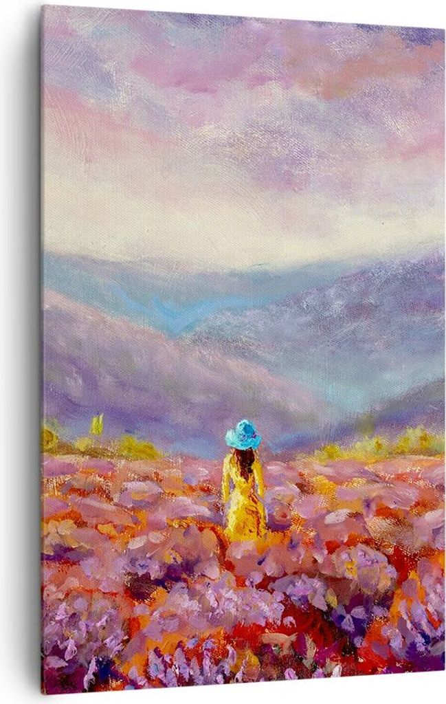 Bild auf Leinwand - Leinwandbild - Einteilig - Feld Frau Landschaft - 80x120cm - Wand Bild - Wanddeko - Wandbilder - Leinwanddruck - Wanddekoration...