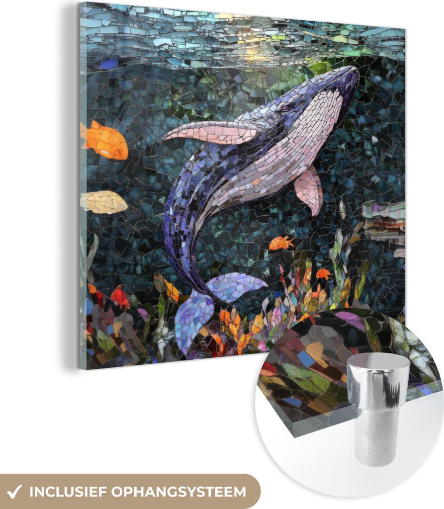 MuchoWow Glasbilder - Bilder auf Wandbild - Foto auf Glas Mosaik - Wal - Koralle - Wasser 40x40 cm Wanddekoration aus Glas - Acrylglasbild - Acrylb...