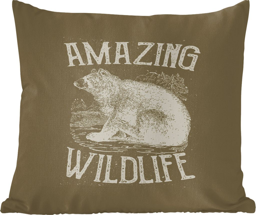 MuchoWow Zierkissen Sofakissen Wohnzimmer Dekokissen 50x50 cm Jahrgang - Bär - Natur - Komfort - Sofakissen