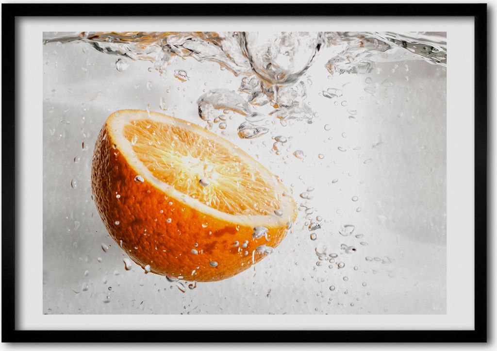 Bild - Bilder - Bilderrahmen - 70 cm x 50 cm - MDF-Rahmen, Wandkunst Orangen unter Wasser