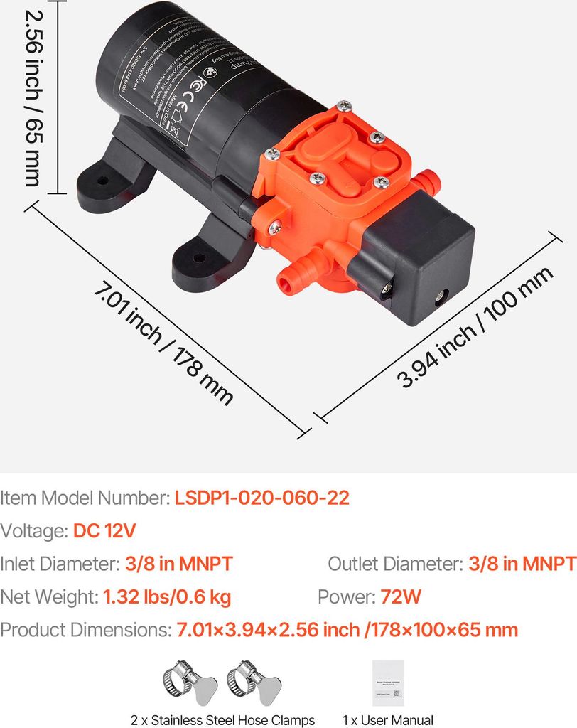 Pompa A Membrana Per Acqua A Pressione - Pompa Autoadescante Per Acqua Ad Alta Pressione Per Uso Esterno Rl 2201 12v 90948830