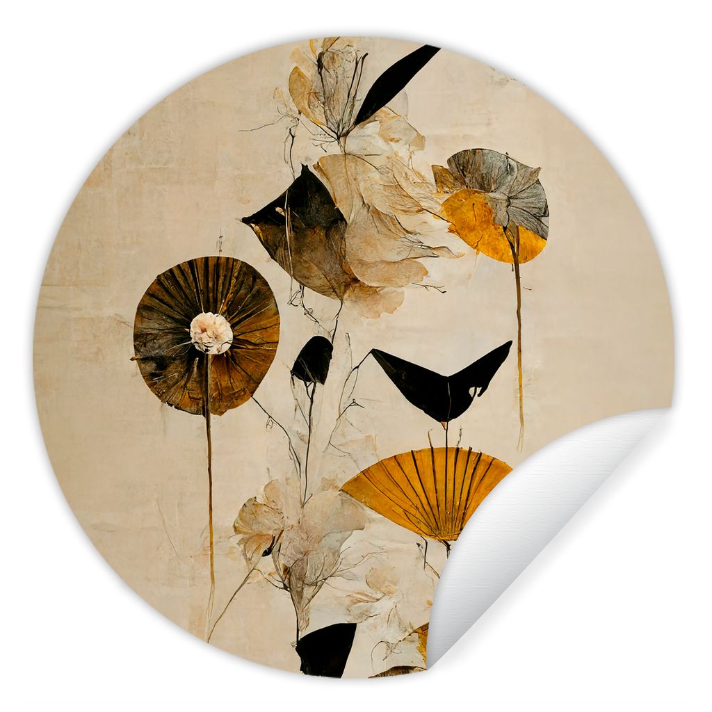 MuchoWow Runde Wandtattoo - Wandsticker Tapete Aufkleber Blumen - Vintage - Pflanzen - Gold Ø 100 cm Selbstklebend und Repositionierbar - Wandau...