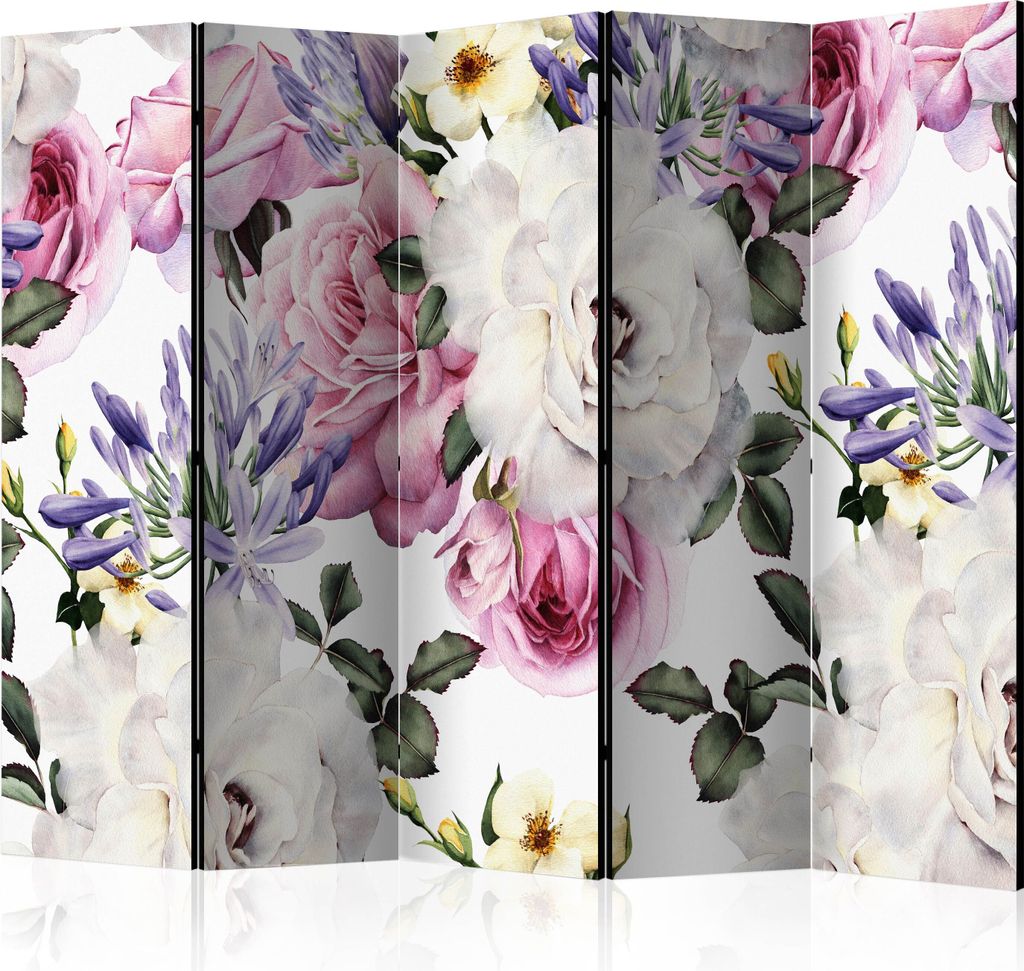 5-teiliger Doppelseitiger Vlies Paravent - Floral Glade II 225x172 cm Blumen b-B-0388-z-c