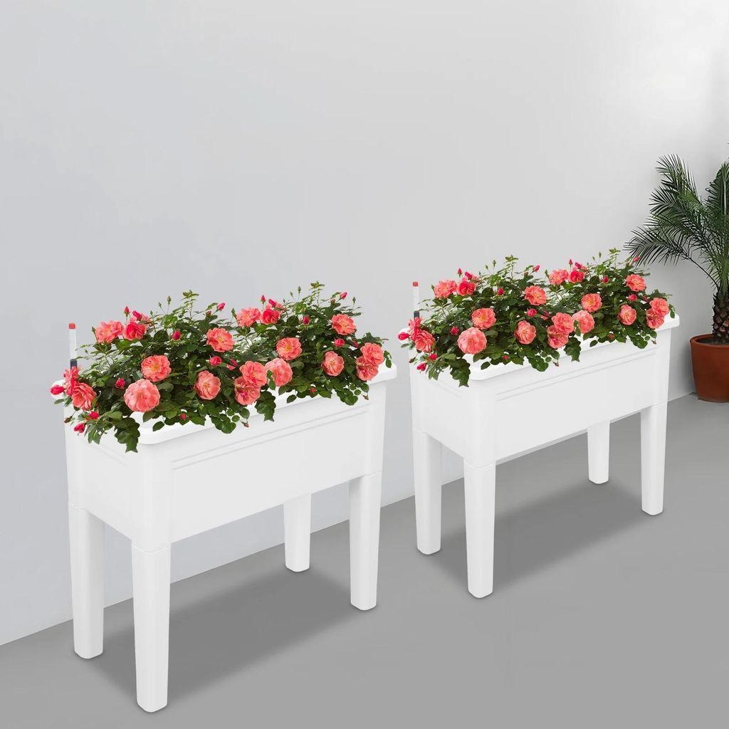 Hochbeet 2er-Set - Erhöhtes Pflanzbeet - 25 kg je Kasten - 75 x 34,5 x 65,5 cm - PP-Kunststoff & Gummi - Weiß