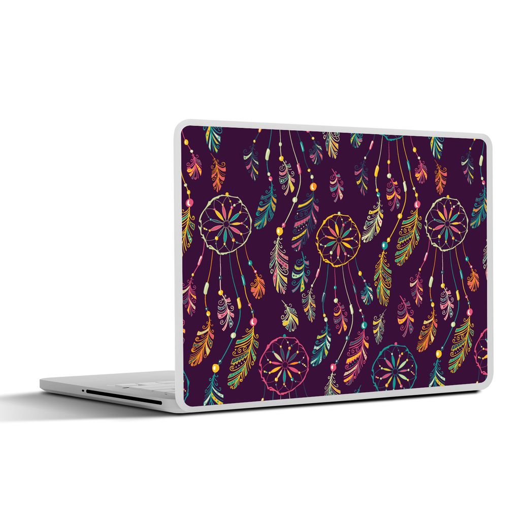 MuchoWow Laptop Aufkleber Sticker Cover Traumfänger - Federn - Muster - Regenbogen - Boho 25x18 cm - Laptop-Deko
