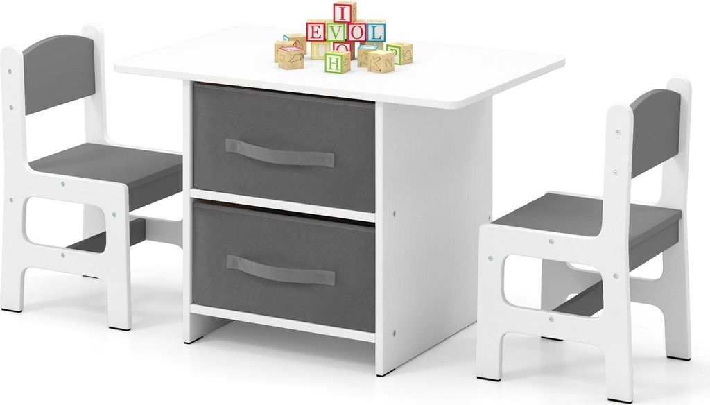 Kindertisch und 2 Stühle Set mit Aufbewahrungsbehältern