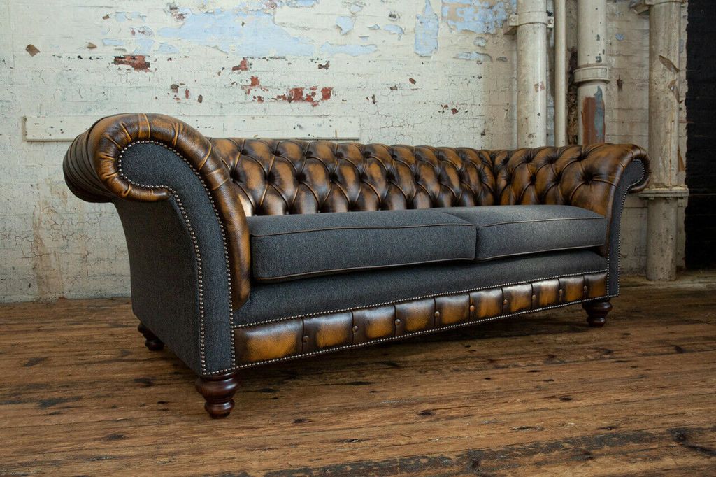Design Chesterfield Sofa 3 Couch Sofa Set Stoff Polster Leder Dreisitzer Couchen