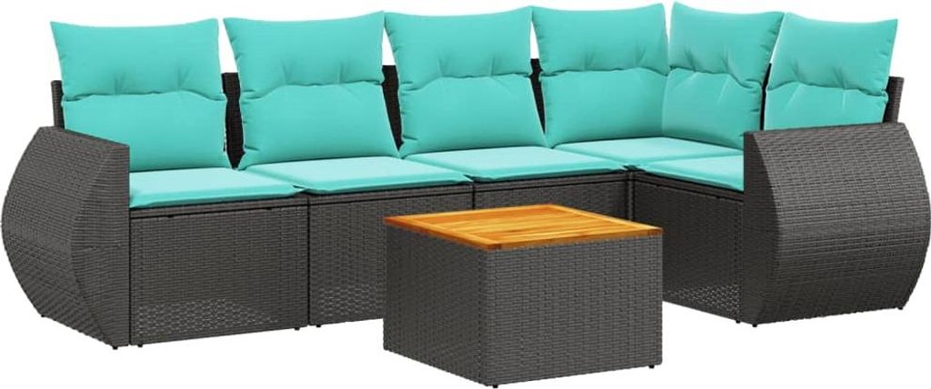 vidaXL 6-teiliges Gartensofa-Set mit Kissen, schwarzes Polyrattan