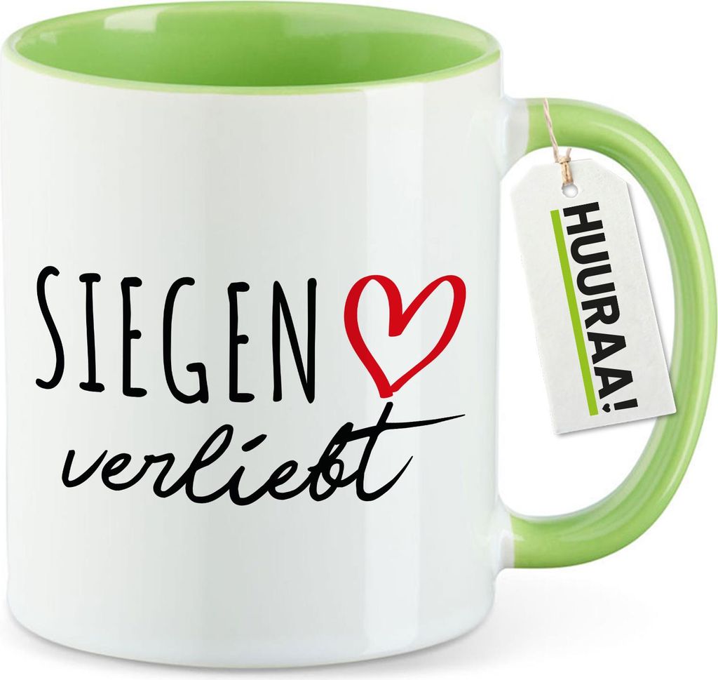 Huuraa Kaffeetasse Siegen verliebt 330ml Grün Keramik Kaffeebecher Geschenkidee