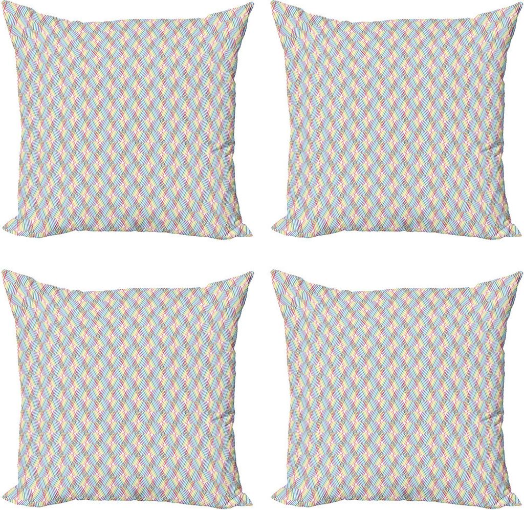ABAKUHAUS Abstrakt Kissenbezug Set (4 Stück), Diagonal Bunte Streifen, Moderner Doppelseitiger Digitaldruck, 50 cm x 50 cm, Mehrfarbig
