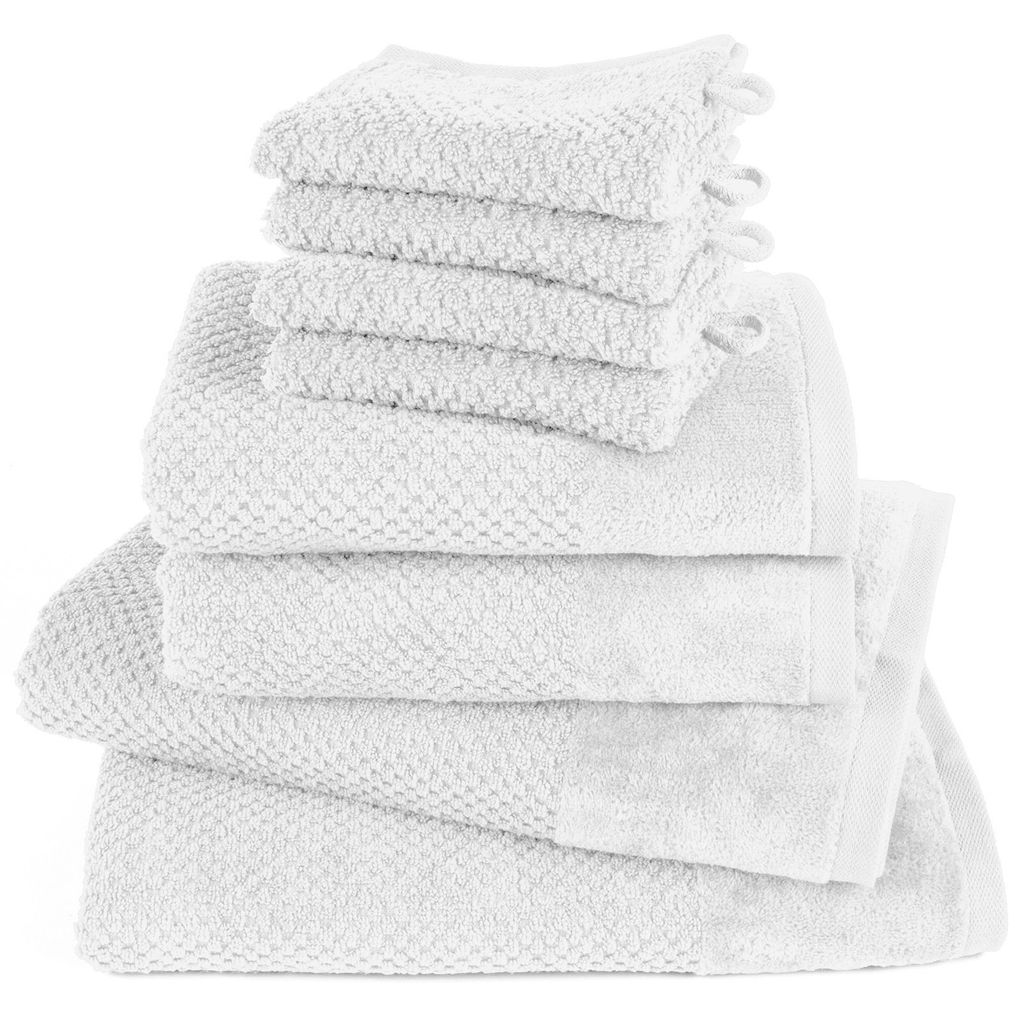 Pure Label 8-TLG Handtücher Set mit Aufhängeschlaufen aus Baumwolle - 2x Badetuch 70x140 cm 2x Handtuch 50x100 cm 4x Waschlappen 16x21 cm, Weiß
