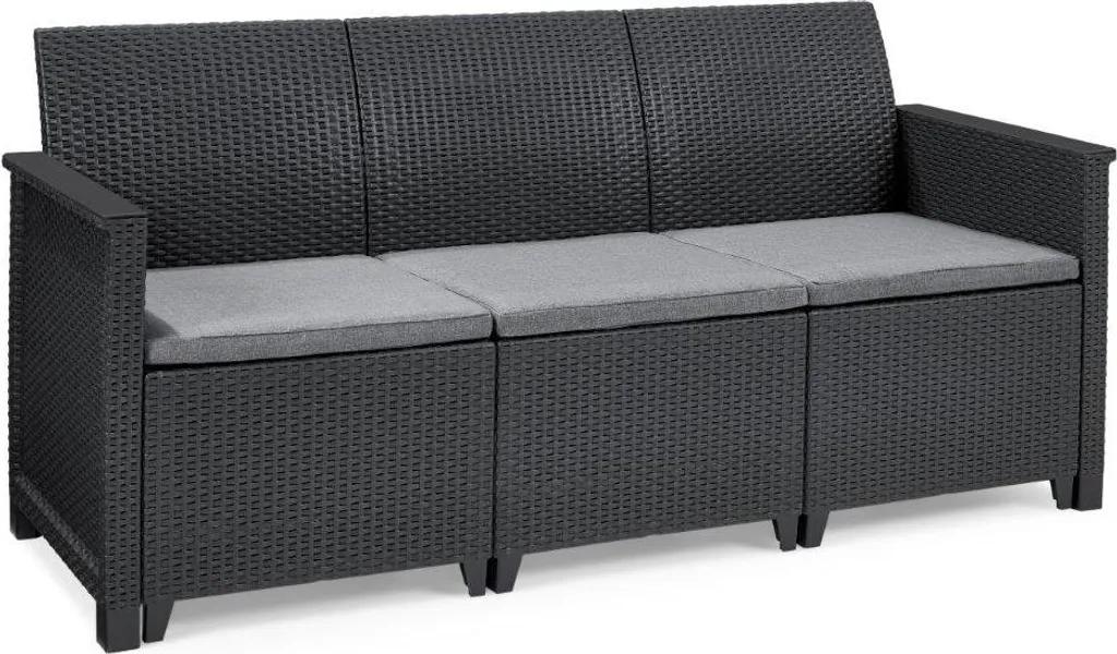 Canapé de jardin Elodie 3 places graphite - Résistant UV et intempéries