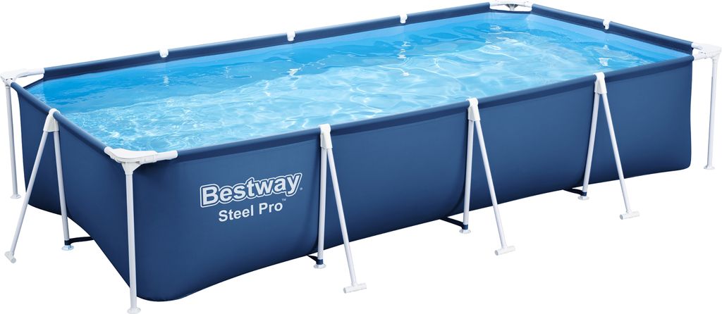 Bestway Steel Pro Frame Pool Set mit Filterpumpe 400 x 211 x 81 cm , dunkelblau, eckig