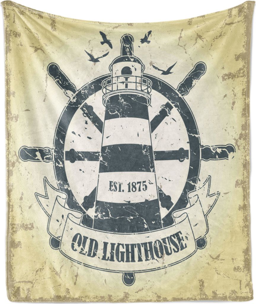 ABAKUHAUS Nautisch Weich Flanell Fleece Decke, Schiff Helm Rad Retro, Gemütlicher Plüsch für den Innen- und Außenbereich, 125 x 175 cm, Grau Ye...
