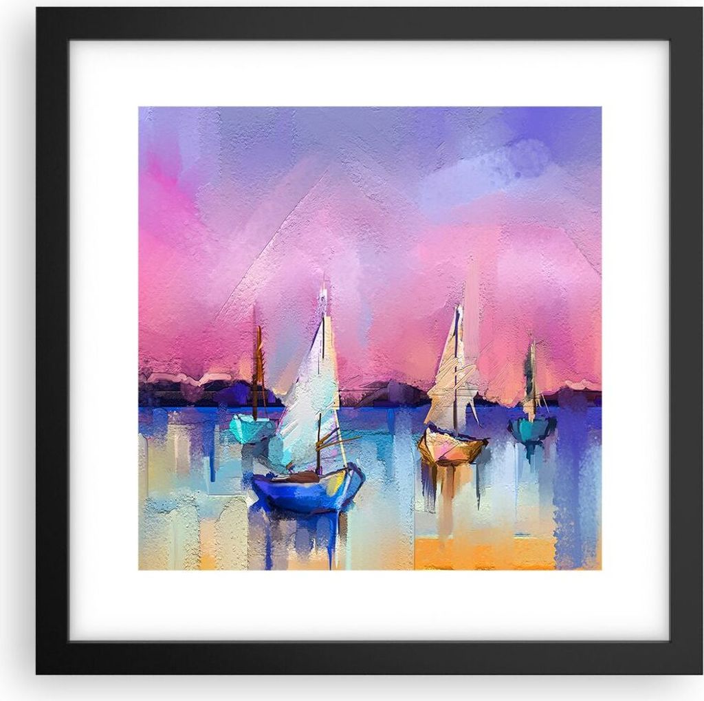 Gerahmtes Poster - Schwarzer Rahmen - Segelboot See - 30x30 cm - Wand Bild - Wanddeko - Wandbilder - Kunstposter - Wandposter - Bilderrahmen - Bild...
