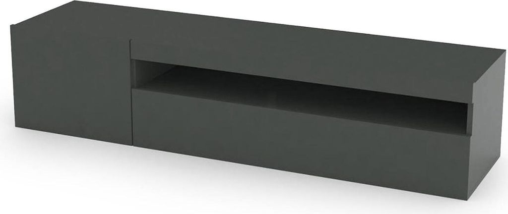 Fernsehschrank Turi, Niedriges Sideboard für Wohnzimmer, Sockel für TV-Möbel, 100 % Italy, cm 150x40h37, Anthrazit glänzend