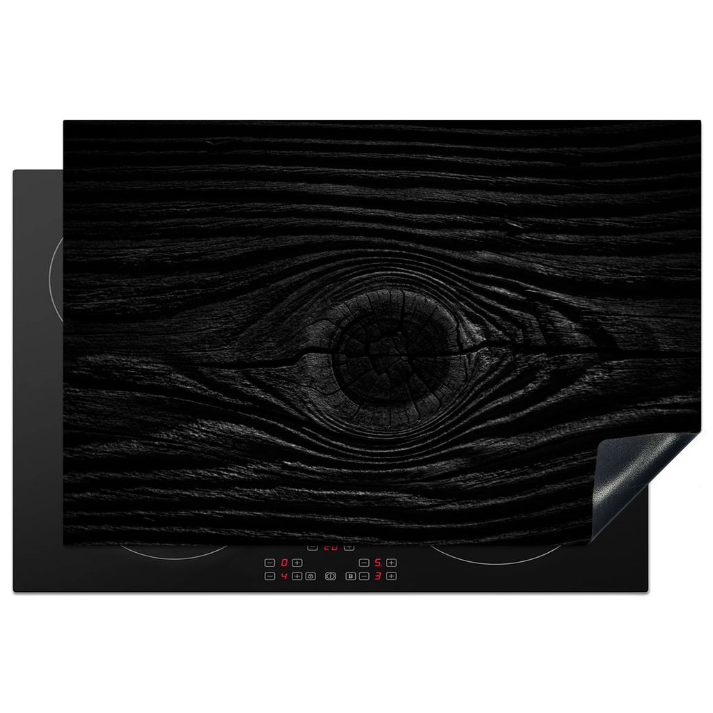 KitchenYeah Herdabdeckplatte Holz - Schwarz - Weiß - Design - Strukturen , 77x51cm, Küche Deko, Glaskeramikkochfeld Herdabdeckung, Abdeckplatte...