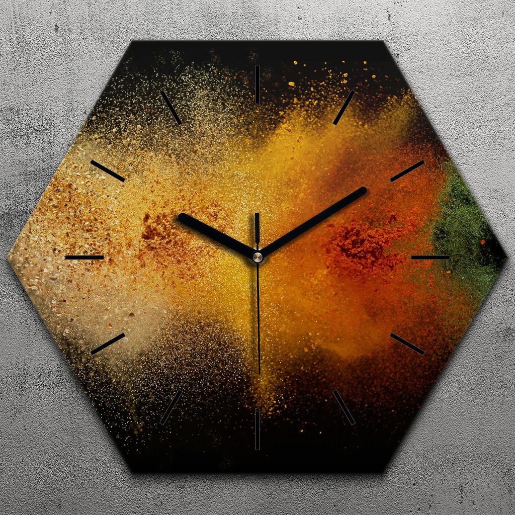 Uhr hexagonal 40 cm Glas Geräuschlos schwarze Zeiger - Gewürz