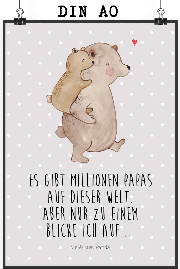 Mr. & Mrs. Panda Bild Papa Bär DIN A0 - Grau Pastell - Geschenk, Vatertag, Plakat, wanddeko, drucke, Muttertag, Geburtstag, kunstdruck poster, Wan...